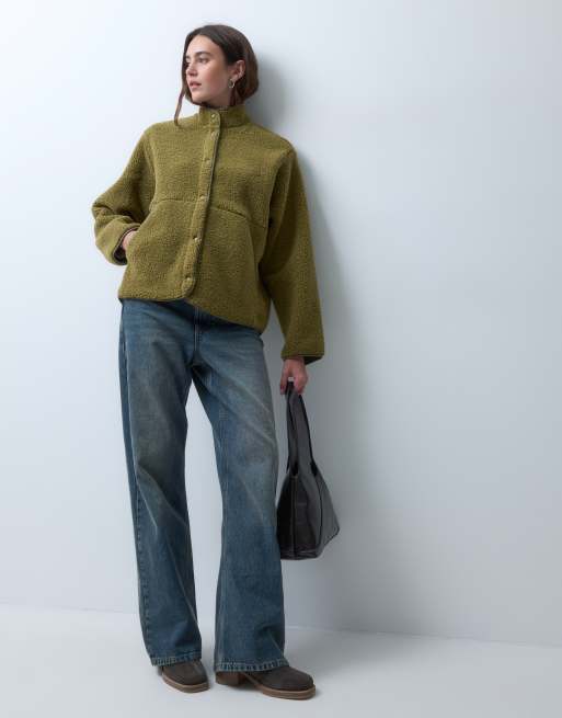 JJXX giacca teddy con collo alto in verde avocado, 2 di 4