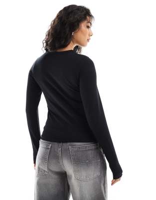 Jjxx Long Sleeve T-shirt With Lettuce Hem In Black