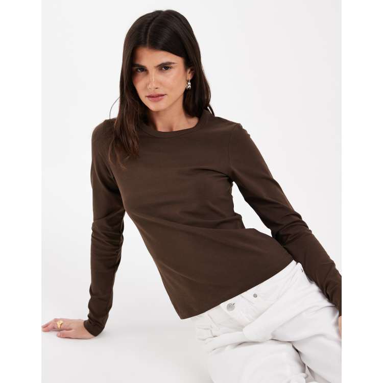 JJXX Gigi long sleeve T-shirt in dark brown | ASOS
