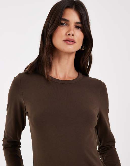 JJXX Gigi long sleeve T-shirt in dark brown, 4 of 4