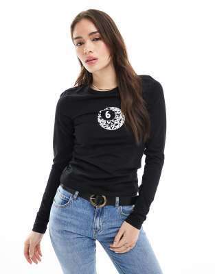 JJXX JJXX Gigi long sleeve t-shirt with snooker cow print in black