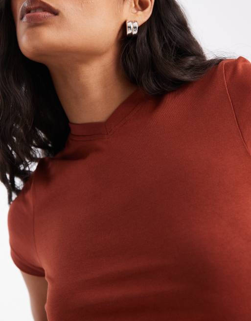 JJXX Gigi T-shirt con scollo a V in rosso ruggine, 3 di 4