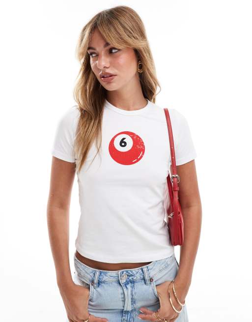 JJXX - Gigi - T-shirt corta color crema con stampa di sfera da snooker