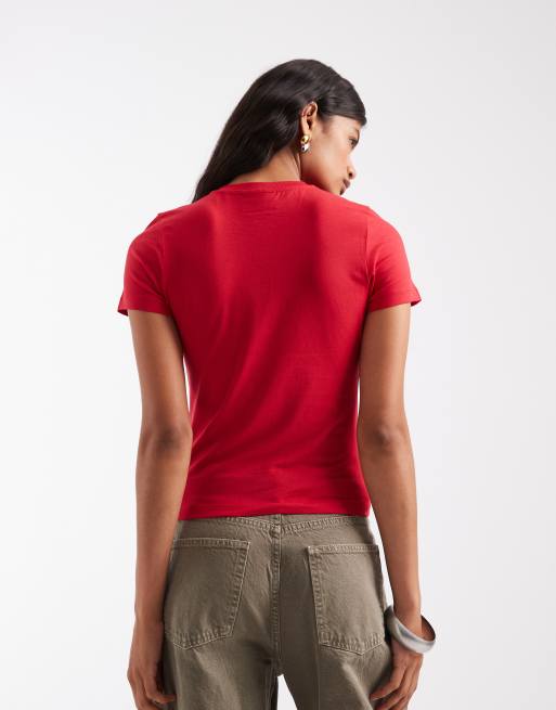 JJXX Gigi T-shirt med v-hals i rød, 4 af 4