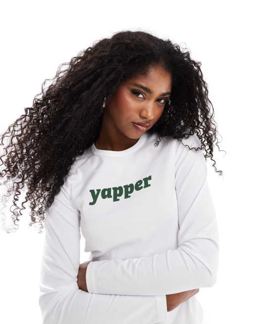 JJXX - Gigi - T-shirt met lange mouwen en 'yapper'-print in wit