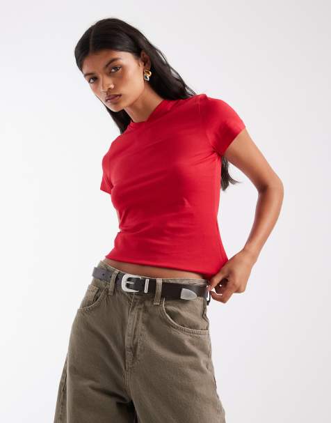 JJXX Gigi v neck tee in red