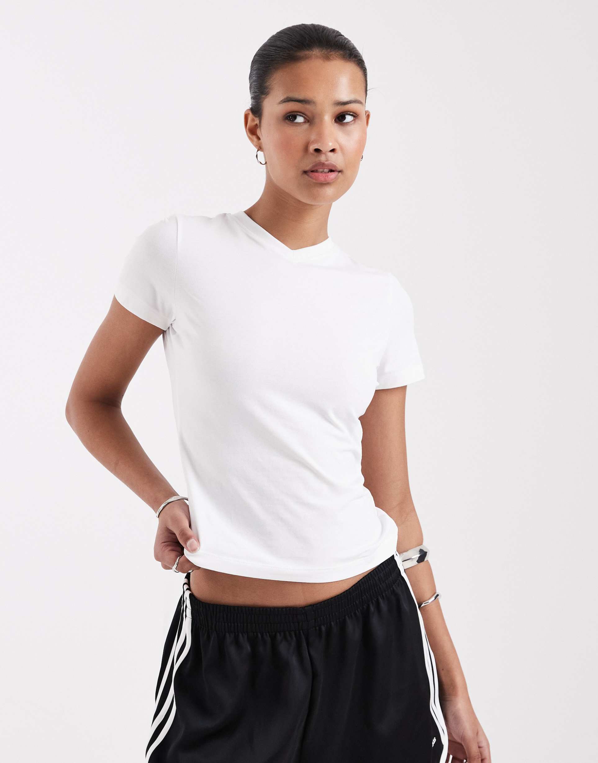 jjxx gigi v neck tee in white