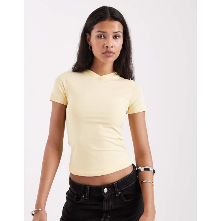 JJXX Gigi V-neck tee in yellow | ASOS