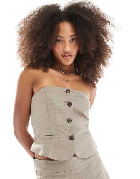 JJXX - Gilet met blote schouders in beige, deel van co-ord set - view 1