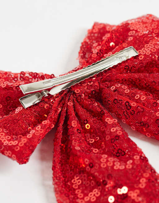 JJXX glitter bow hairclip in red, 2 of 3