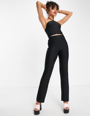 Jjxx Glitter High Waist Flared Pants In Black - Part Of A Set