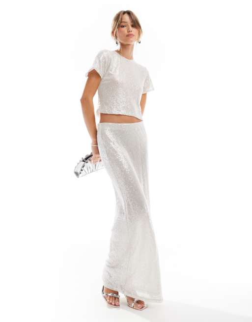 JJXX - Gonna lunga in paillettes crema argento