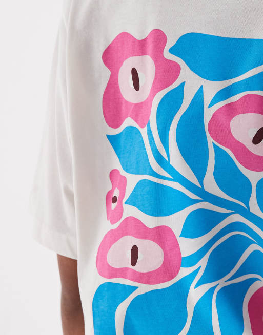 JJXX – Gräddvit t-shirt i oversize med blomtryck, 3 av 4