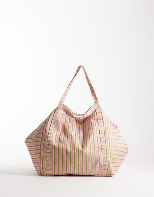 JJXX - Grand cabas à rayures - Vert et rose, 4 de 4