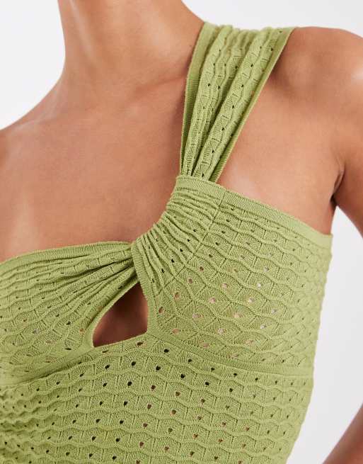 JJXX - Grøn top med oneshoulder-snit i hæklet stil, 2 af 4