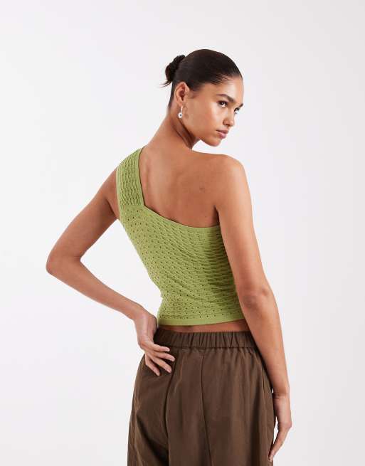 JJXX - Grøn top med oneshoulder-snit i hæklet stil, 4 af 4