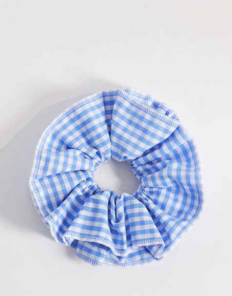 JJXX – Großer Scrunchie-Haargummi in Hellblau mit Vichy-Karomuster - view 1
