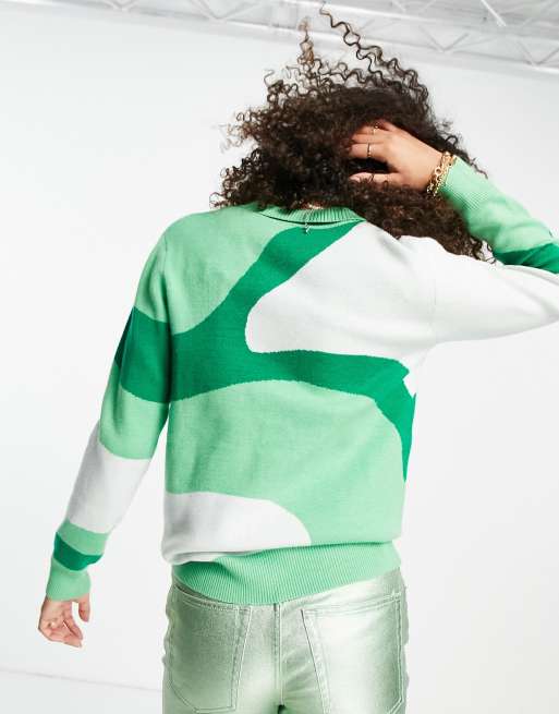JJXX – Grön, stickad kofta i jacquard med vågigt mönster, 2 av 4