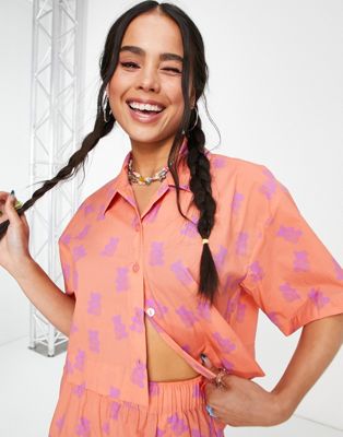 JJXX gummy bears cropped shirt co-ord in coral - ASOS Price Checker