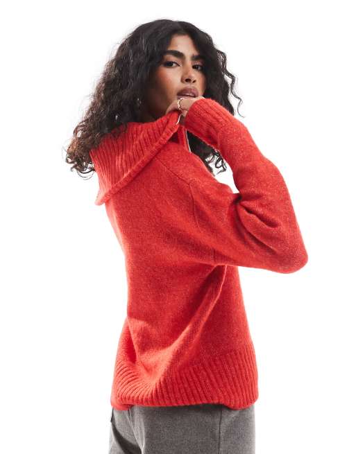 JJXX half zip knitted jumper in red