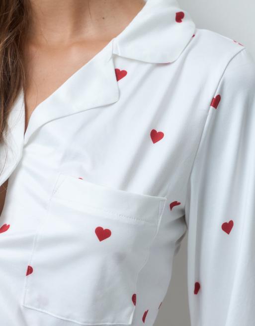 JJXX heart print long sleeve revere pyjama set in cream , 4 of 4