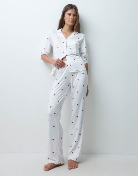 JJXX heart print long sleeve revere pyjama set in white - view 1