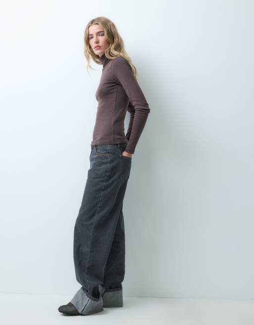 JJXX high neck long sleeve top in brown, 2 of 4