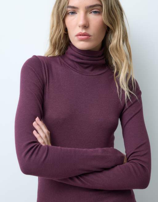JJXX high neck long sleeve top in burgundy, 3 of 4