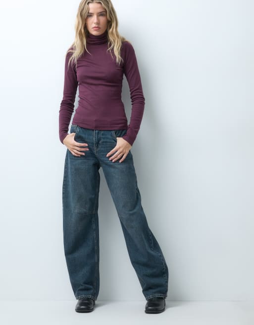JJXX high neck long sleeve top in burgundy, 4 of 4