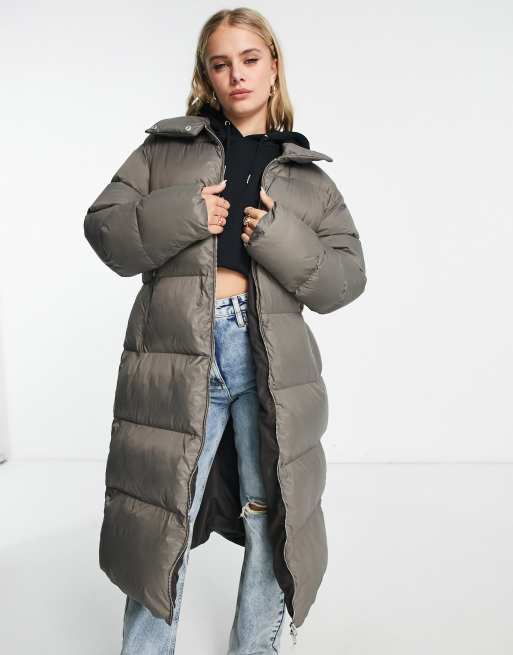 Long grey padded 2025 coat with hood