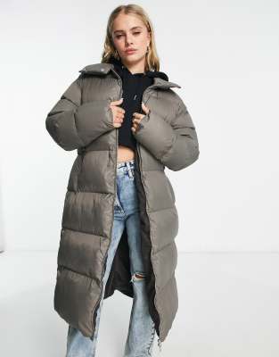 JJXX high neck longline padded coat in grey