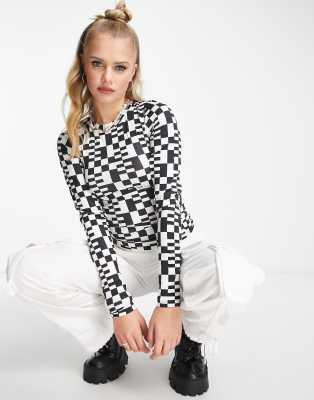 JJXX high neck top in black & white pixelated print | ASOS