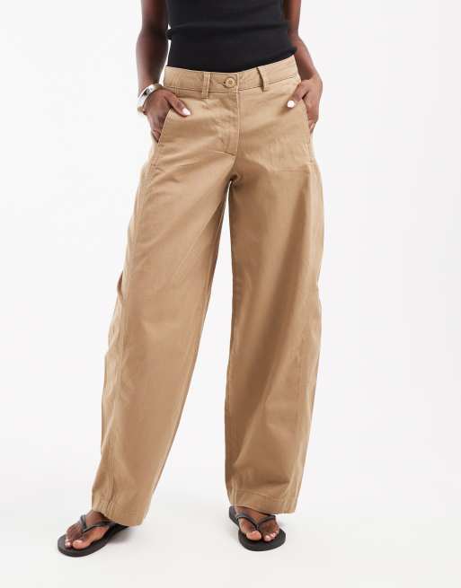 JJXX high waisted barrel fit pants in beige, 2 of 5