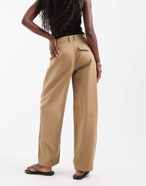JJXX high waisted barrel fit pants in beige, 3 of 5