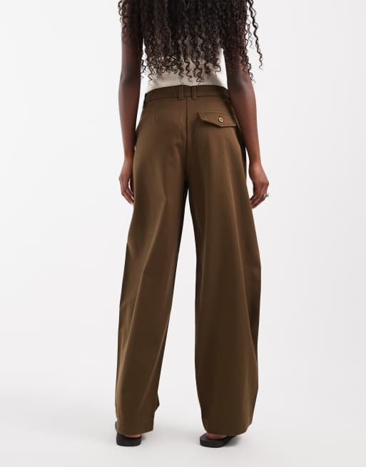 JJXX high waisted barrel fit pants in dark olive, 3 of 5