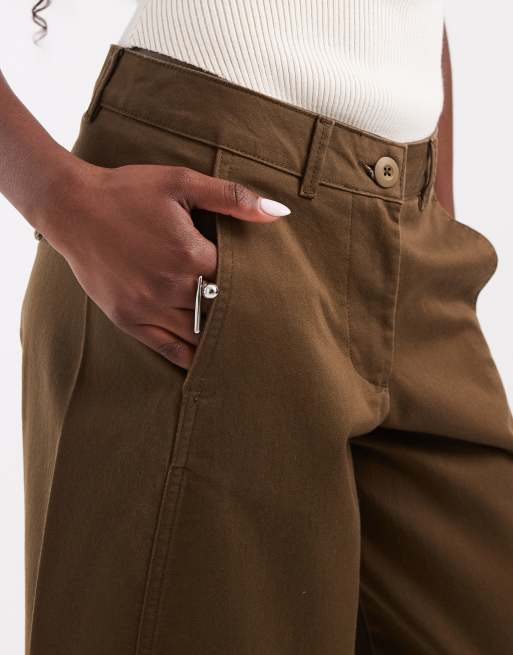 JJXX high waisted barrel fit pants in dark olive, 5 of 5