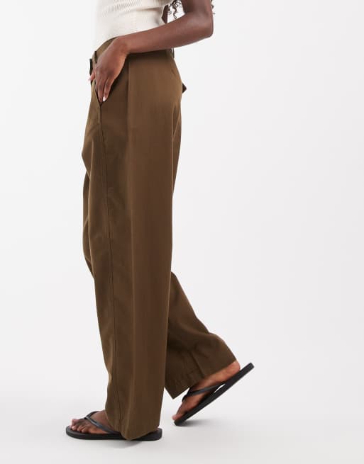 JJXX high waisted barrel fit trousers in dark olive, 2 of 5