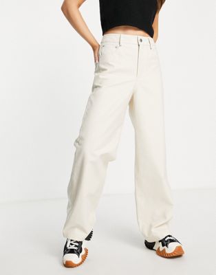 JJXX high waisted dad trousers in cream | ASOS