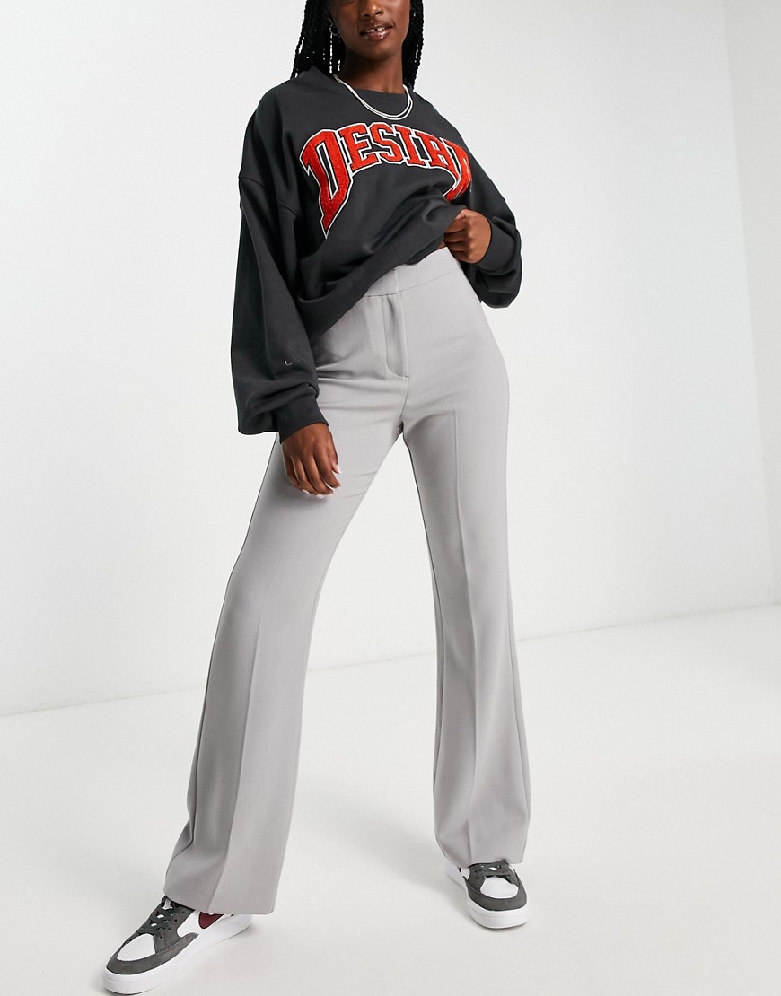 high waisted tailored flared pants in light gray-Silver