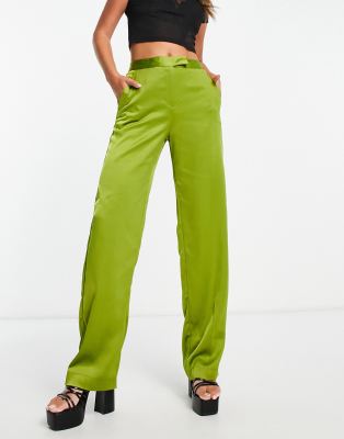 Jjxx High Waisted Tailored Satin Pants In Lime-green