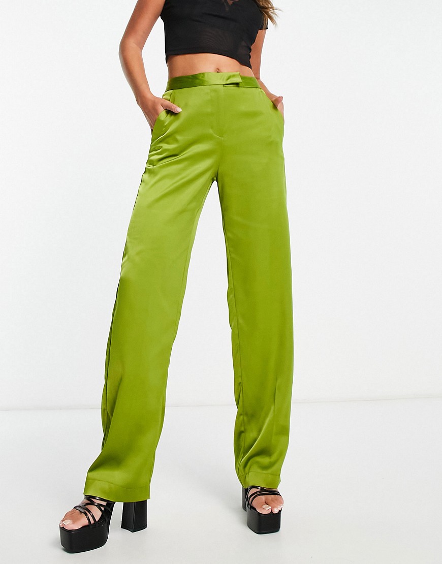 JJXX high waisted tailored satin pants in lime-Green