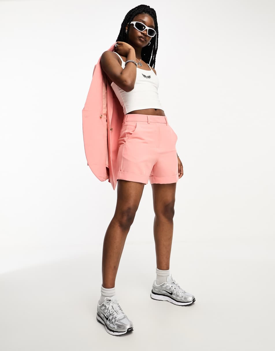 JJXX high waisted tailored shorts co-ord in coral