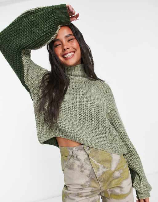 JJXX – Hochgeschlossener Pullover mit Blockfarbendesign in Khaki und Salbeigrün