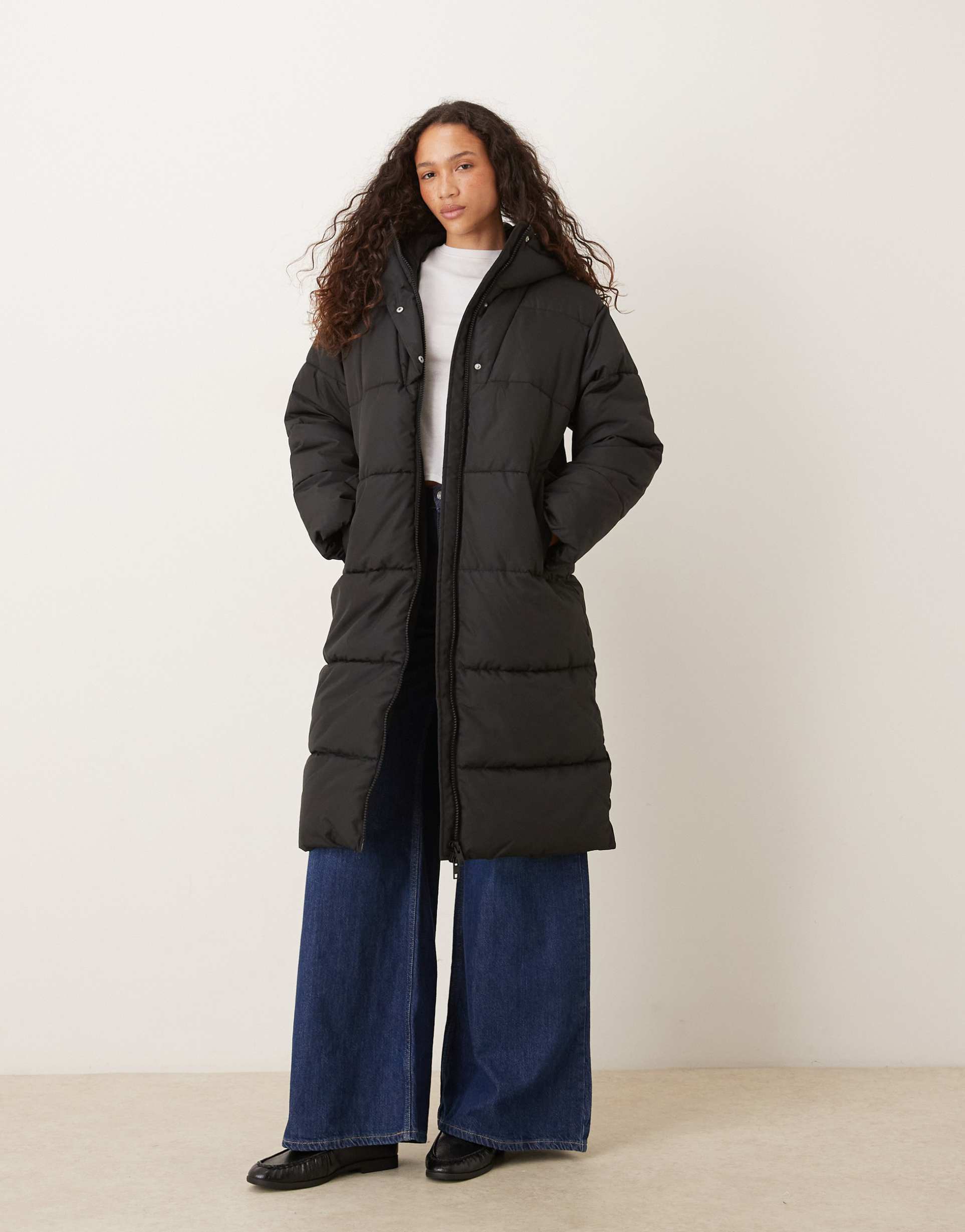 jjxx hooded long puffer jacket in black