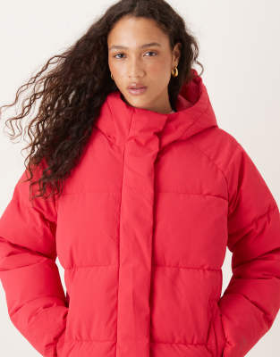JJXX JJXX hooded puffer jacket in burgundy-Red