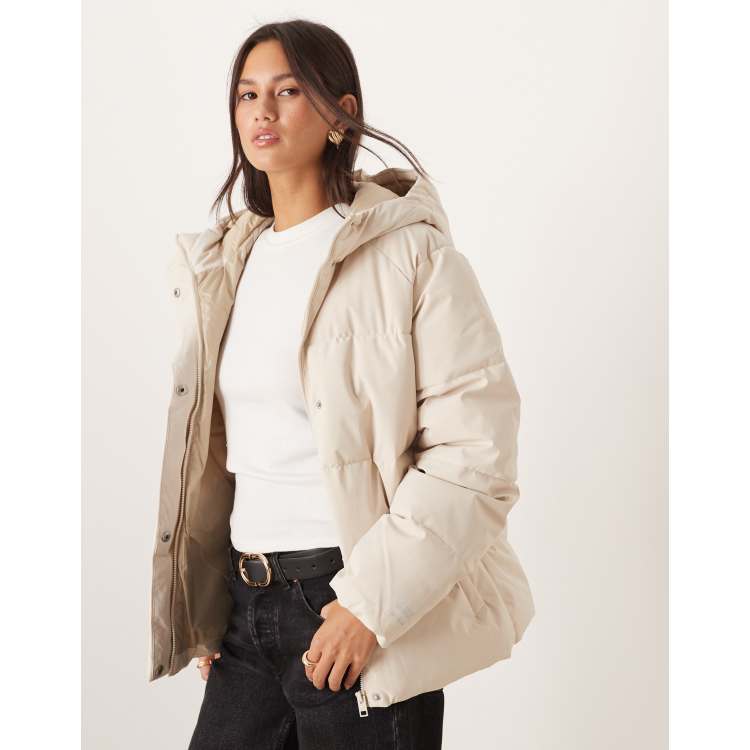 JJXX hooded puffer jacket in cream | ASOS