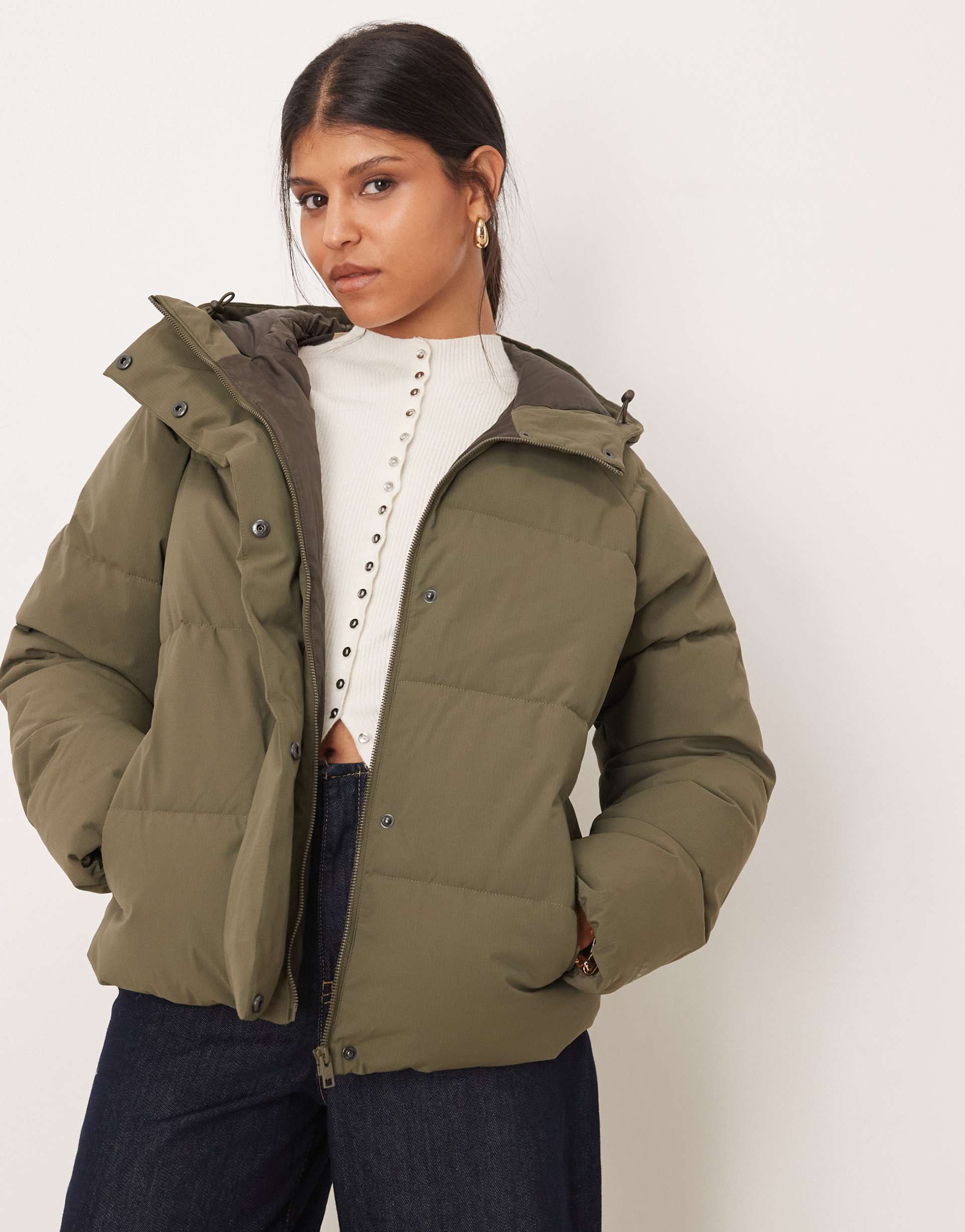 jjxx hooded puffer jacket in khaki
