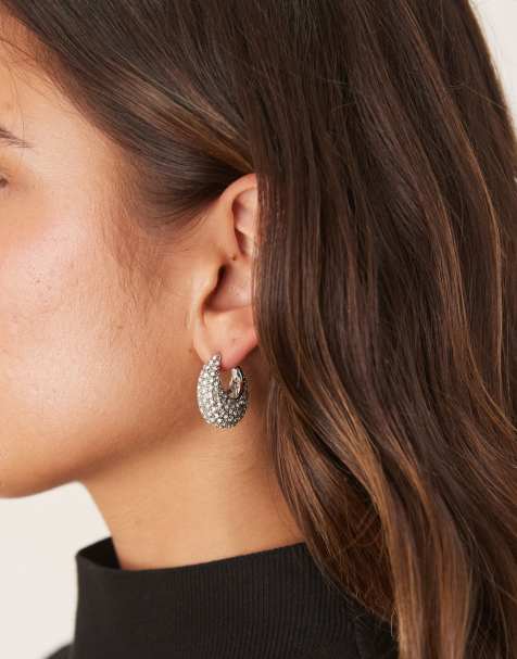 JJXX hoop earrings with diamante in silver - view 1