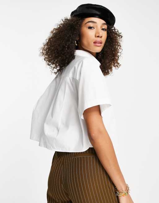 JJXX - Hvid cropped skjorte i bomuldsblanding - WHITE, 2 af 4