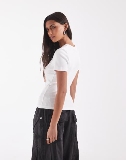 JJXX - Hvid figursyet T-shirt i ribstrik, 4 af 4